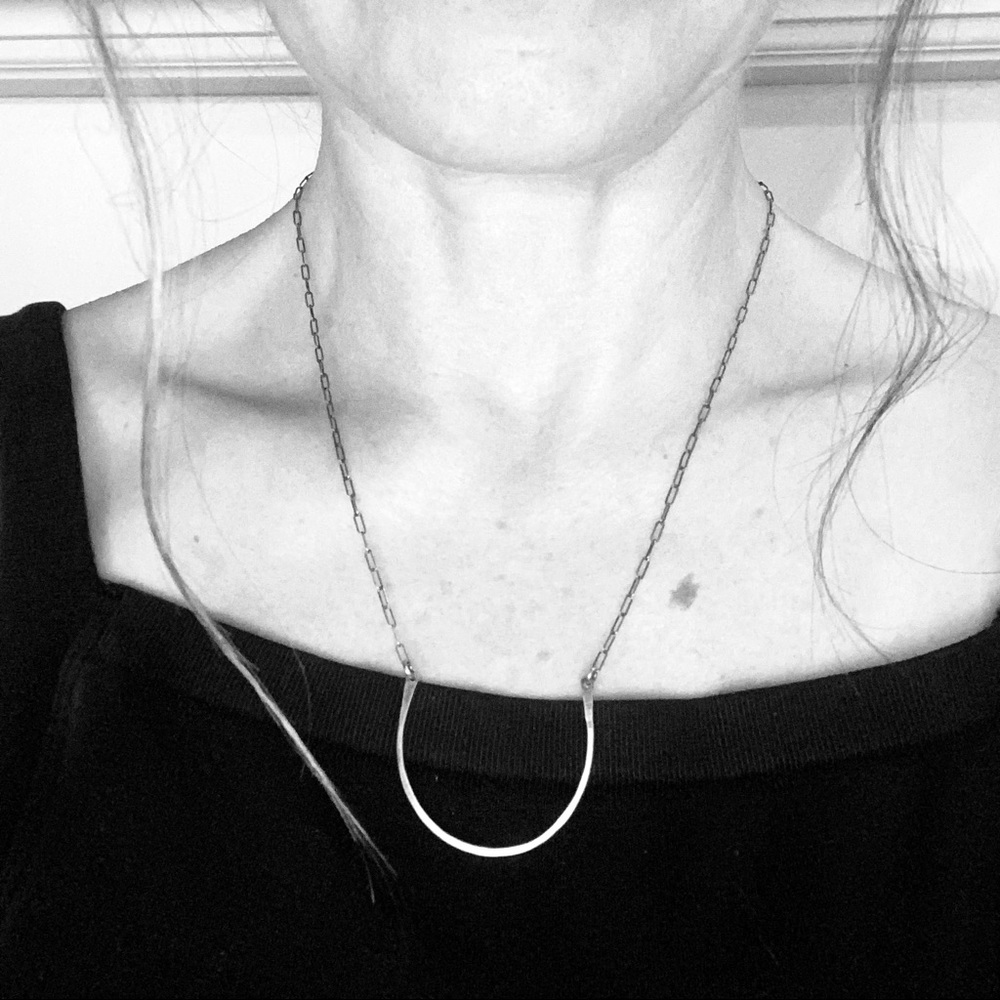 Local Artisan Made, Oxidized Silver Chain and Horseshoe Design Necklace